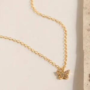 NEW! 18K Gold Plated Elegant Diamond Small Petite Butterfly Pendant Necklace